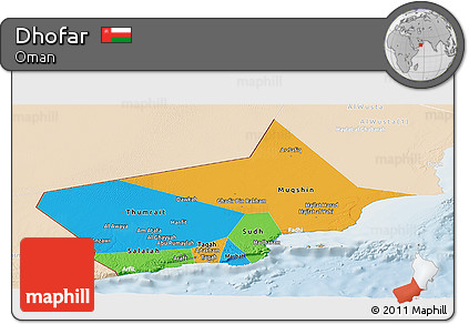 Political Panoramic Map of Dhofar, lighten