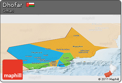 Political Panoramic Map of Dhofar, lighten