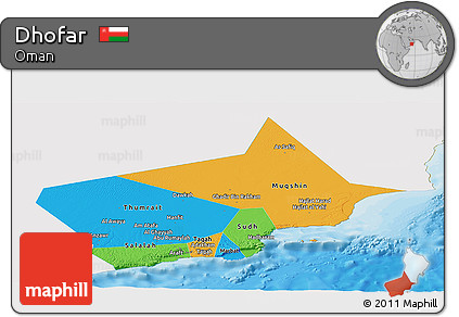 Political Panoramic Map of Dhofar, single color outside
