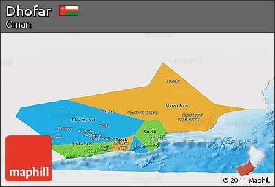 Political Panoramic Map of Dhofar, single color outside