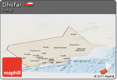 Shaded Relief Panoramic Map of Dhofar, lighten