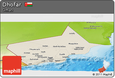 Shaded Relief Panoramic Map of Dhofar, physical outside