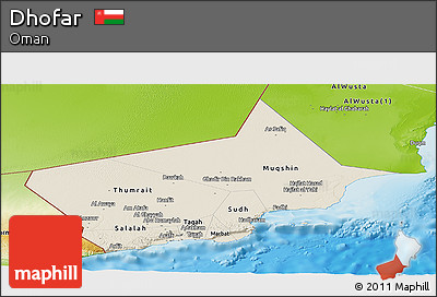 Shaded Relief Panoramic Map of Dhofar, physical outside