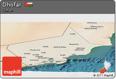 Shaded Relief Panoramic Map of Dhofar, satellite outside