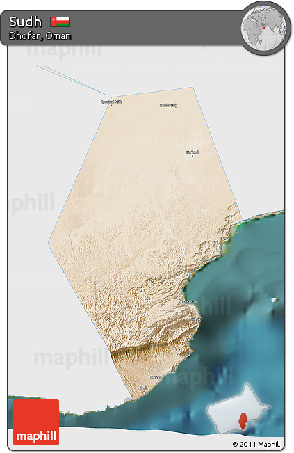 Satellite 3D Map of Sudh, single color outside