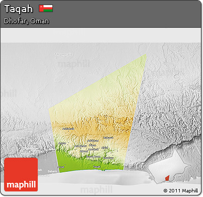 Physical 3D Map of Taqah, lighten, desaturated