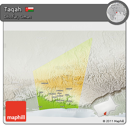 Physical 3D Map of Taqah, lighten, semi-desaturated