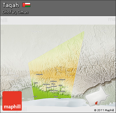Physical 3D Map of Taqah, lighten, semi-desaturated