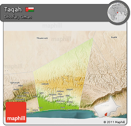 Physical 3D Map of Taqah, satellite outside