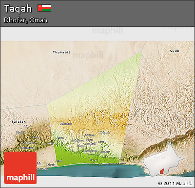 Physical 3D Map of Taqah, satellite outside