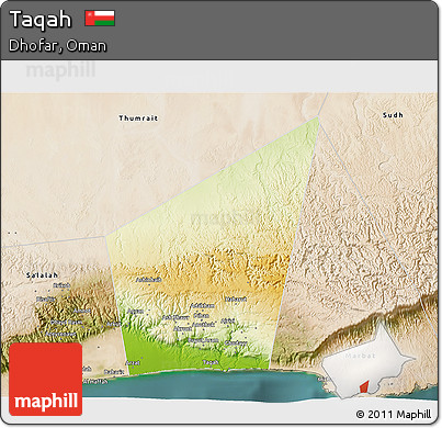 Physical 3D Map of Taqah, satellite outside