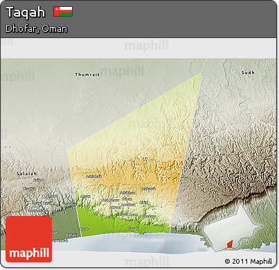 Physical 3D Map of Taqah, semi-desaturated