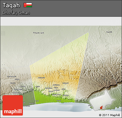 Physical 3D Map of Taqah, semi-desaturated
