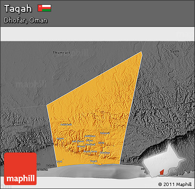 Political 3D Map of Taqah, darken, desaturated
