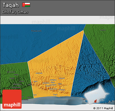 Political 3D Map of Taqah, darken