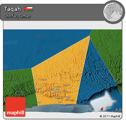 Political 3D Map of Taqah, darken