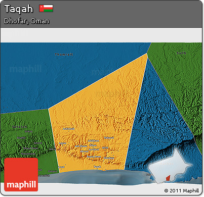 Political 3D Map of Taqah, darken