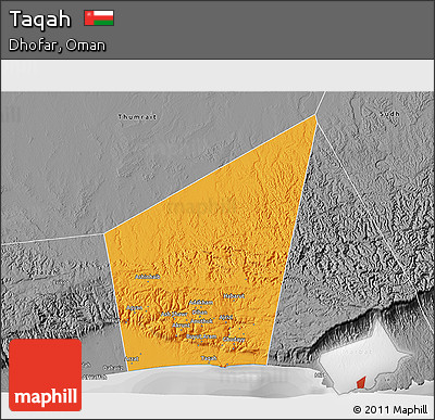 Political 3D Map of Taqah, desaturated