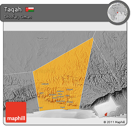 Political 3D Map of Taqah, desaturated