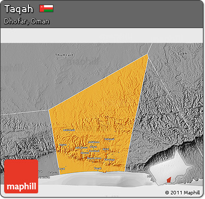 Political 3D Map of Taqah, desaturated