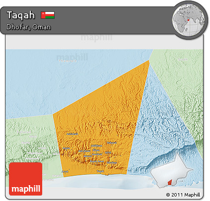 Political 3D Map of Taqah, lighten