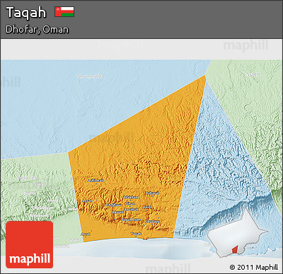 Political 3D Map of Taqah, lighten