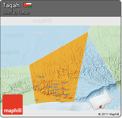 Political 3D Map of Taqah, lighten