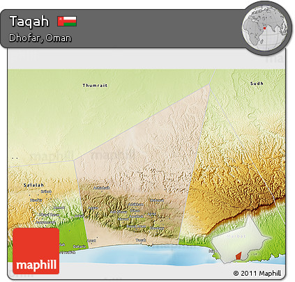 Satellite 3D Map of Taqah, physical outside