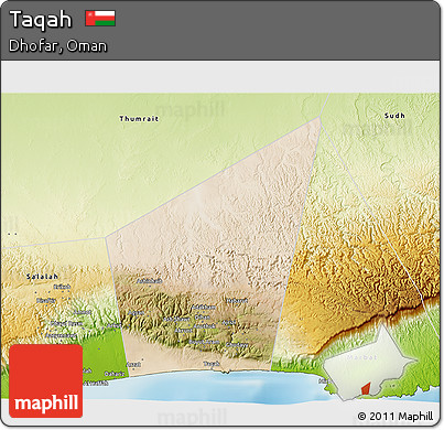 Satellite 3D Map of Taqah, physical outside