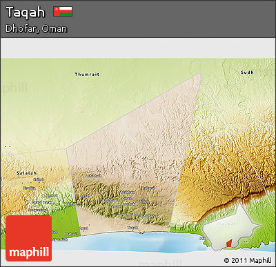 Satellite 3D Map of Taqah, physical outside