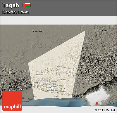 Shaded Relief 3D Map of Taqah, darken