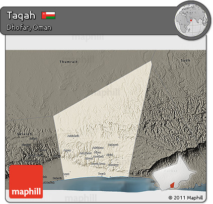 Shaded Relief 3D Map of Taqah, darken