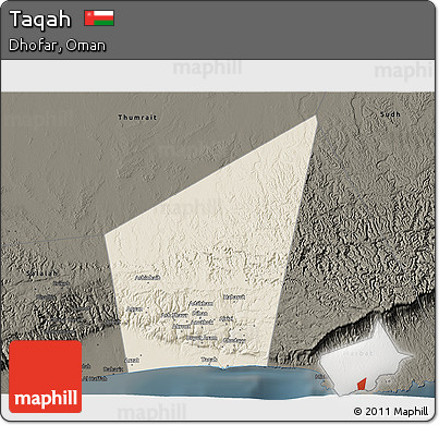 Shaded Relief 3D Map of Taqah, darken