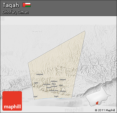 Shaded Relief 3D Map of Taqah, lighten, desaturated