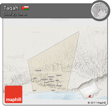 Shaded Relief 3D Map of Taqah, lighten