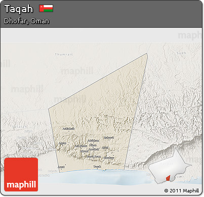 Shaded Relief 3D Map of Taqah, lighten