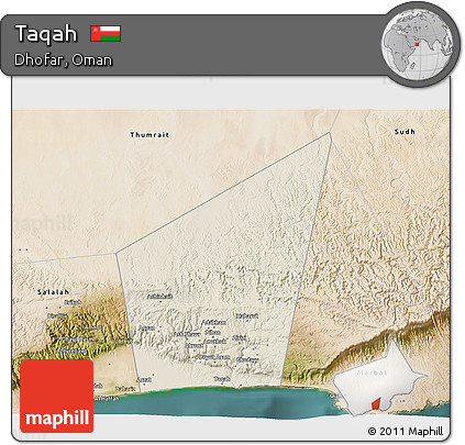 Shaded Relief 3D Map of Taqah, satellite outside