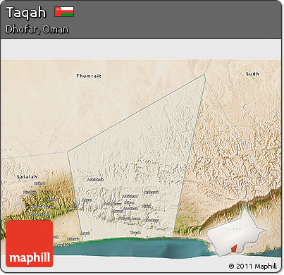 Shaded Relief 3D Map of Taqah, satellite outside