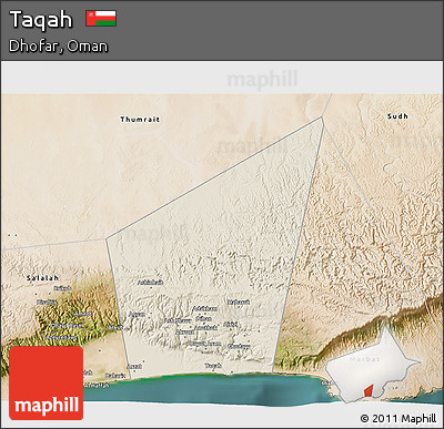 Shaded Relief 3D Map of Taqah, satellite outside