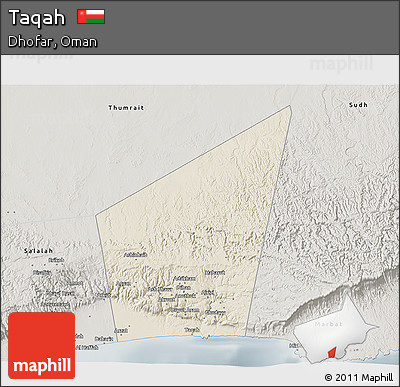 Shaded Relief 3D Map of Taqah, semi-desaturated
