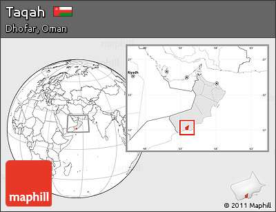 Blank Location Map of Taqah, highlighted country, within the entire country