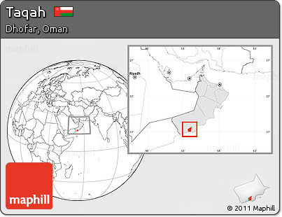 Blank Location Map of Taqah, highlighted country, within the entire country