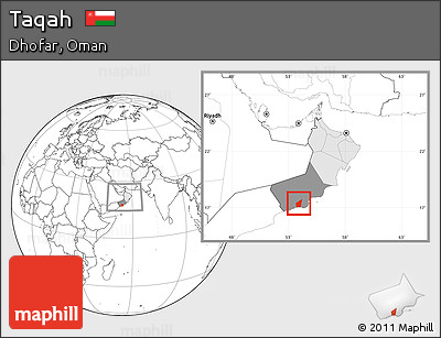 Blank Location Map of Taqah, highlighted country, highlighted parent region, within the entire country