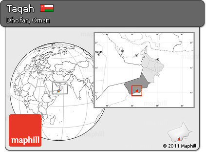 Blank Location Map of Taqah, highlighted country, highlighted parent region, within the entire country