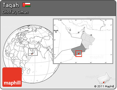 Blank Location Map of Taqah, highlighted country, highlighted parent region, within the entire country