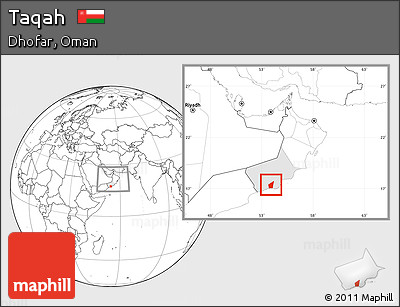 Blank Location Map of Taqah, highlighted parent region, within the entire country