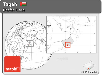 Blank Location Map of Taqah, highlighted parent region, within the entire country