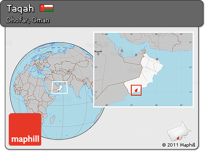 Gray Location Map of Taqah, highlighted country, within the entire country