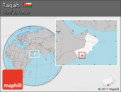 Gray Location Map of Taqah, highlighted country, within the entire country