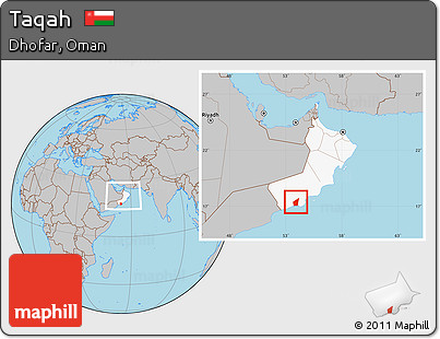 Gray Location Map of Taqah, highlighted country, within the entire country